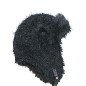 Badgley Mischka Black leather & faux fur convertible hat